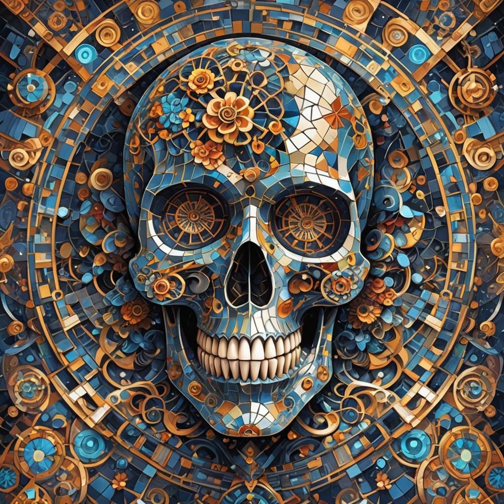 Surreal Fractal Sugar Skull in Intricate Polished Anime Styl...