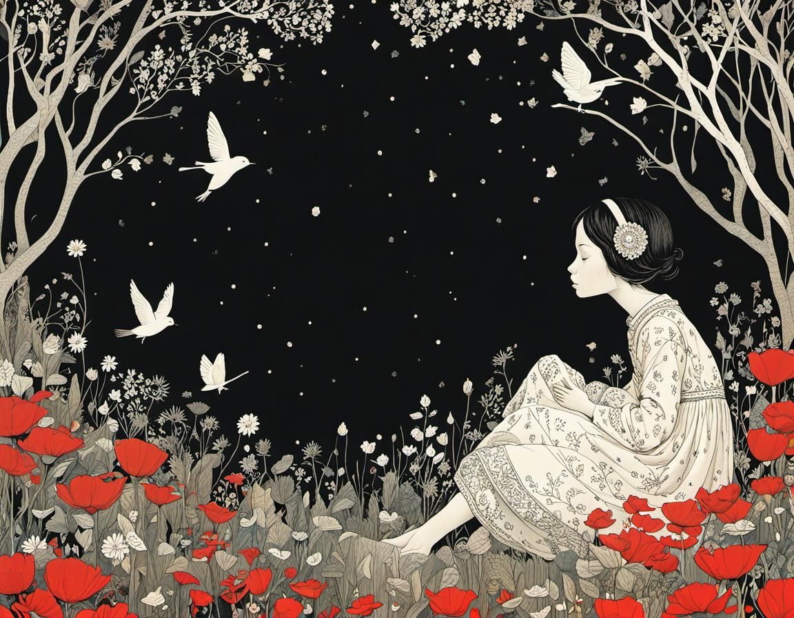 The Little Dreamer in Art Nouveau Style