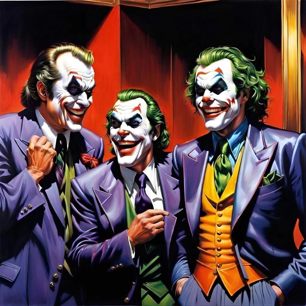 The Joker in a State of Manic Delight: A Hyperrealistic Oil...