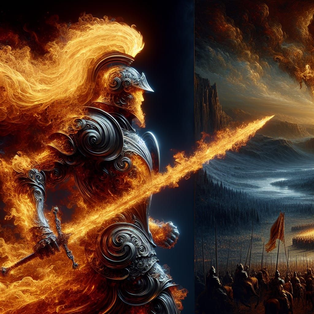 Ethereal Flame Knight in Romanticist Style