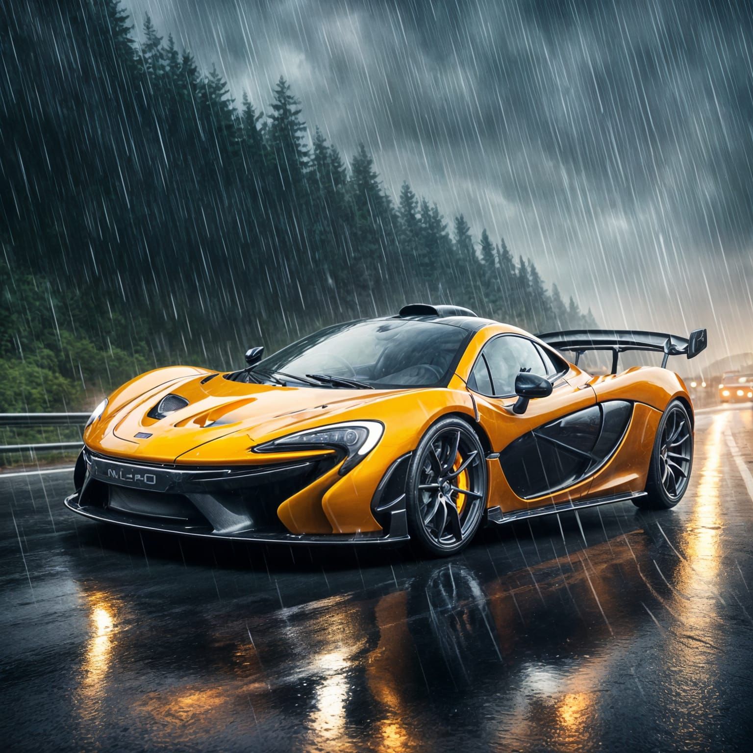McLaren P1 in a Futuristic Monsoon Scene