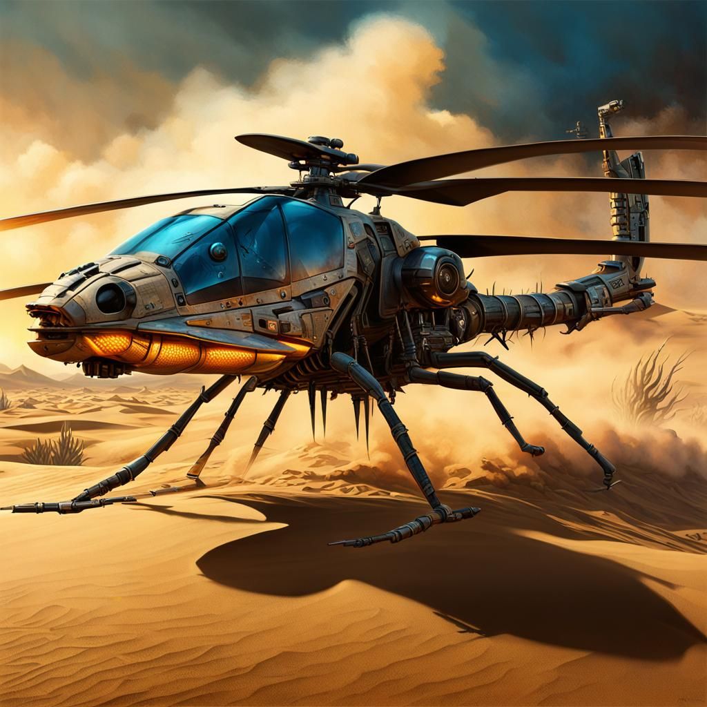 Cyberpunk Dragonfly Helicopter Reveals Fiery Desert Landscap...