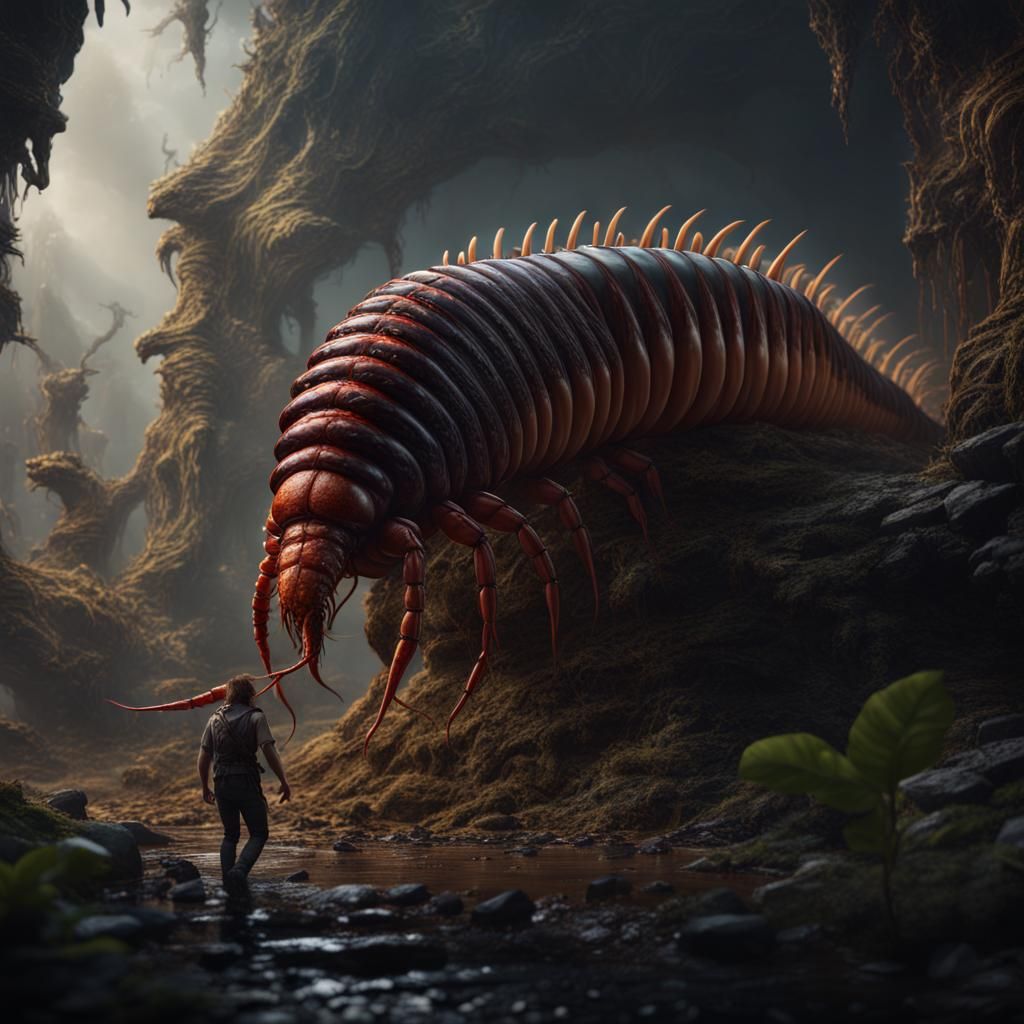 Fantastical Giant Centipede Devours a Human in a Deluxe Matt...