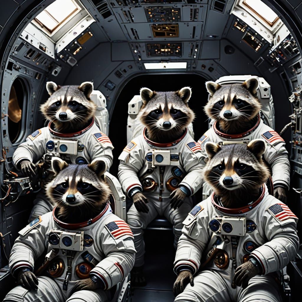 Racoon astronauts on the space shuttle