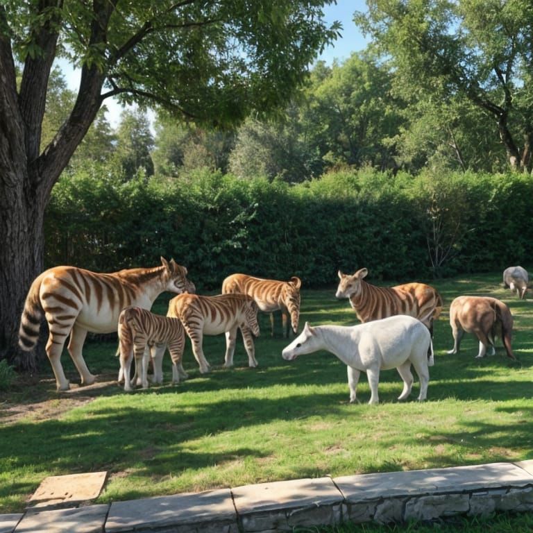 Wildlife Gathering in a Vibrant Backyard Scene