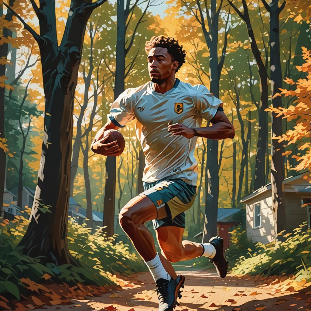 Vibrant Football Hero in Dappled Woodland Light