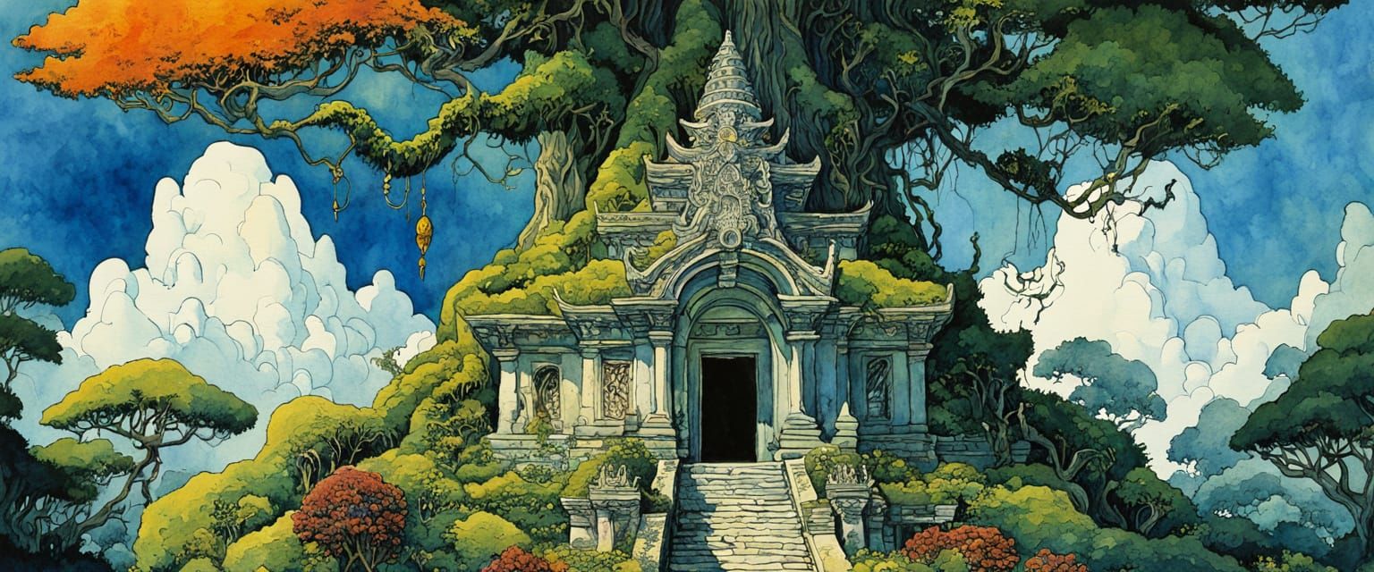 Yoda at Moss Covered Temple: Watercolor Comic