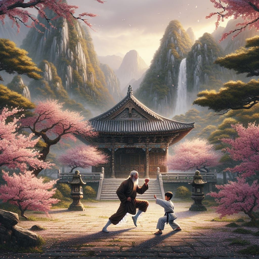 Ancient Temple Scene in Serene Mountains Setting