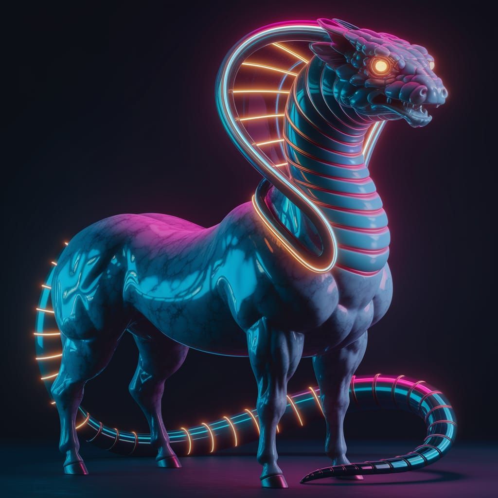 Horse-Cobra Hybrid in Psychedelic Colors