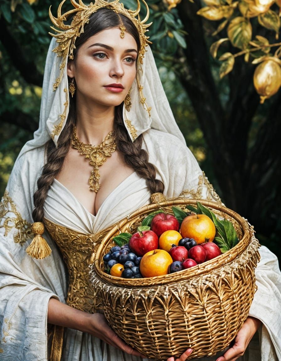 Pilgrim Woman with Cornucopia, Detailed Makeup & Jewelry