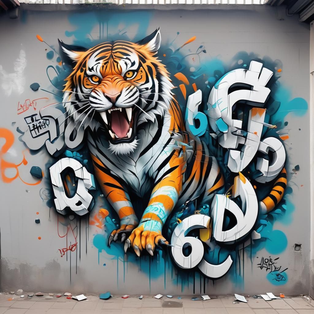 3D Graffiti Tiger in Vibrant Mural Style