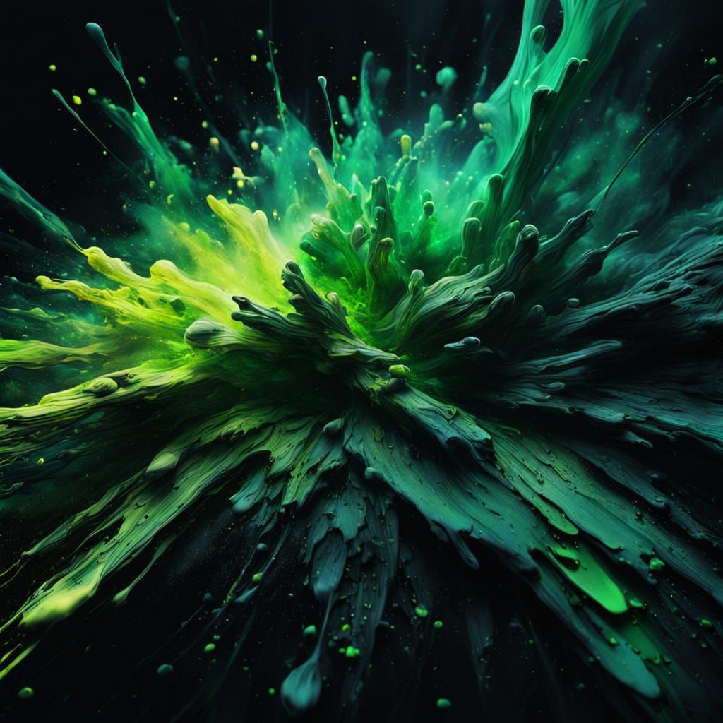 Abstract Paint Erupts on Black Canvas in Mystical Style