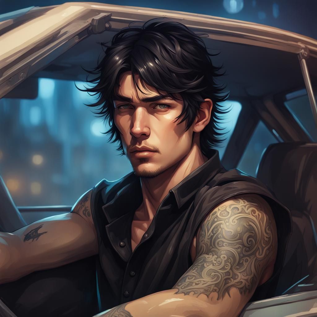 Surreal Nighttime Portrait of a Half-Asian Young Man in a Mo...