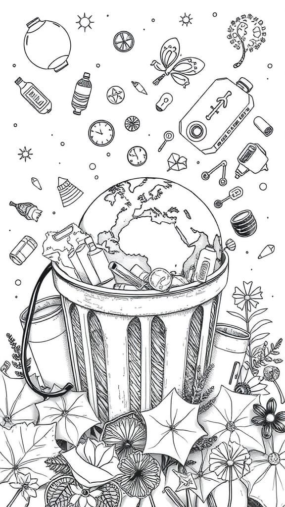 Sustainable Lifestyle in Line Art