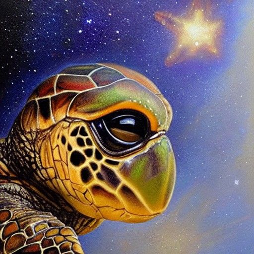 Turtle with a Galaxy Shell in Oil Painting Style