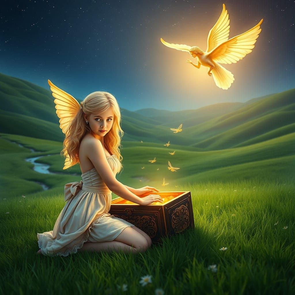 Young Blonde Woman Discovers Magical Treasure in Enchanted M...