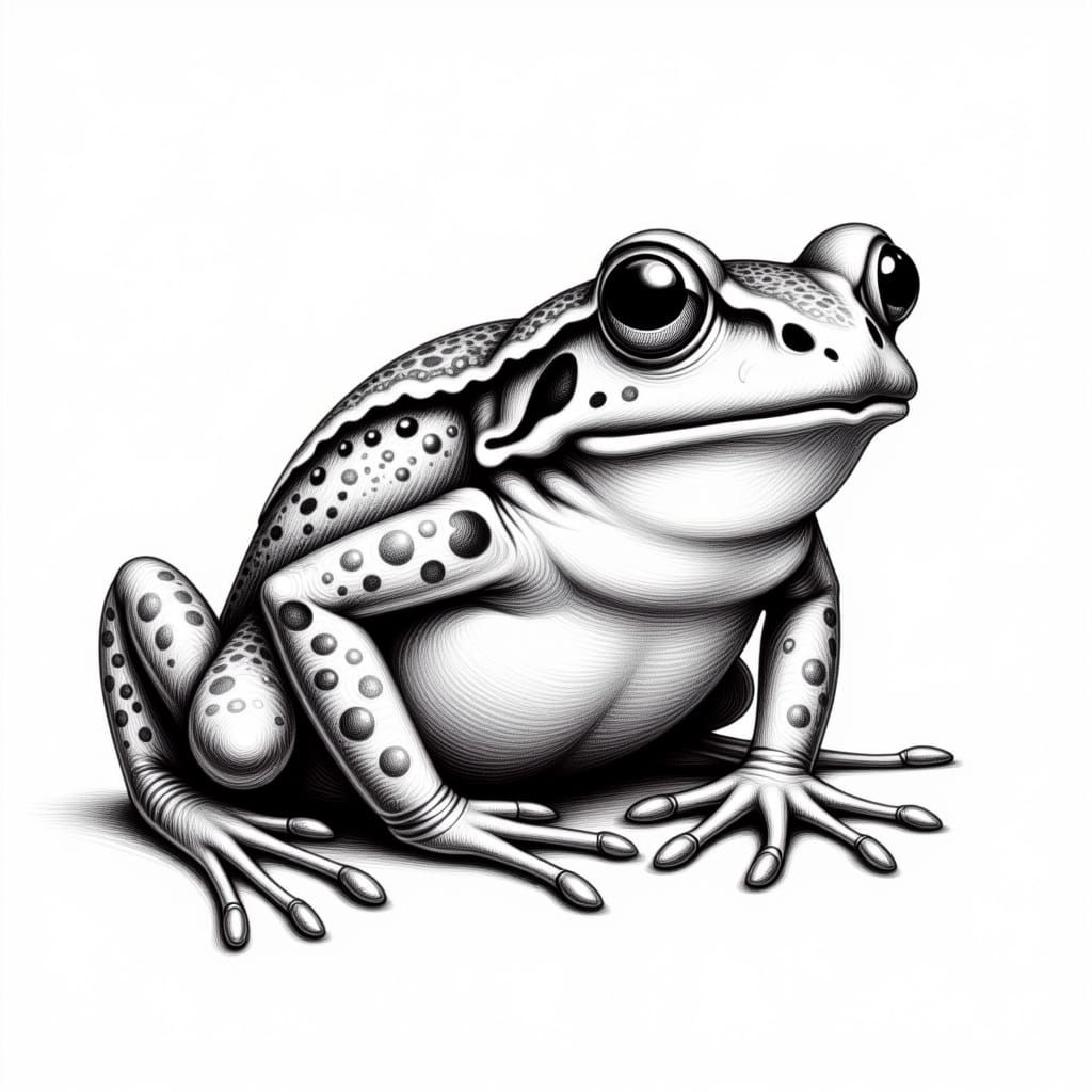 Expressive Pencil Sketch of a Frog in Realistic Detail
