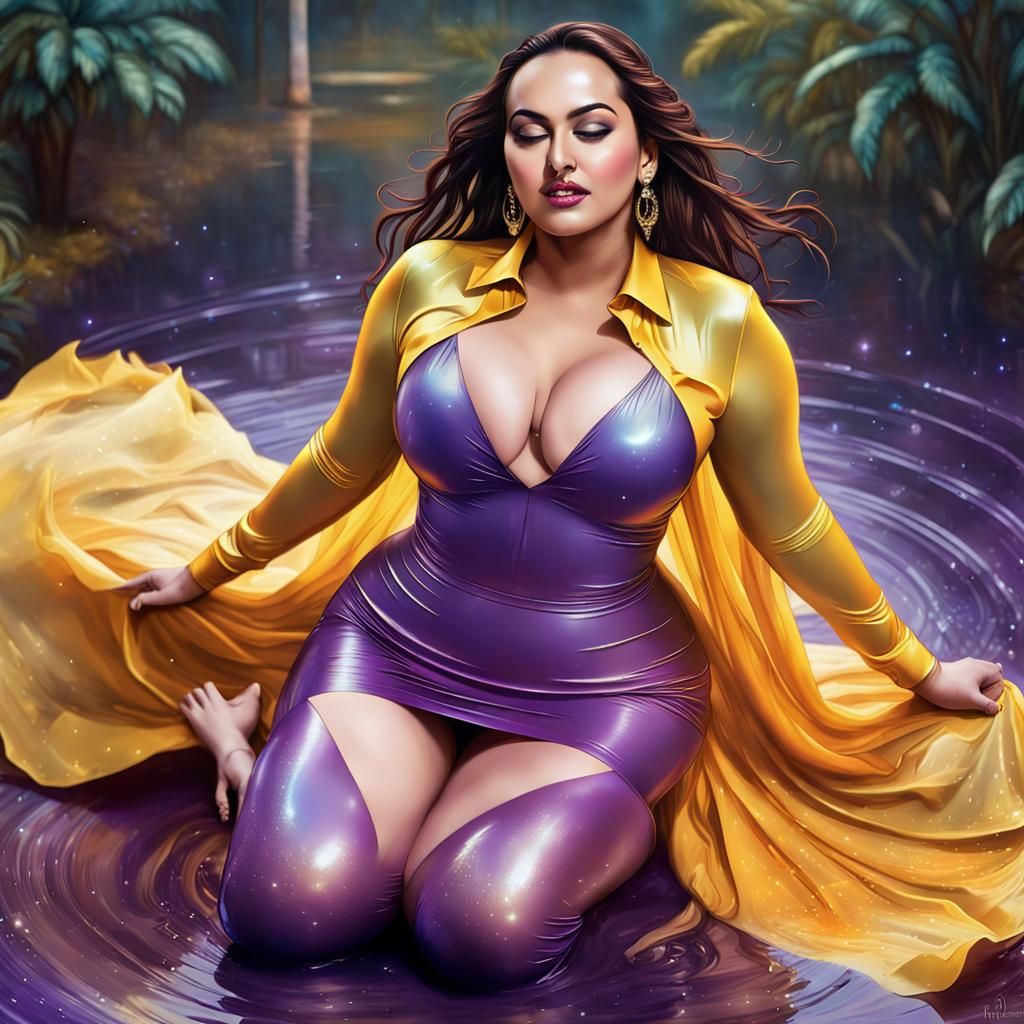 A Radiant Plus-Size Goddess in Vibrant Cosmic Attire