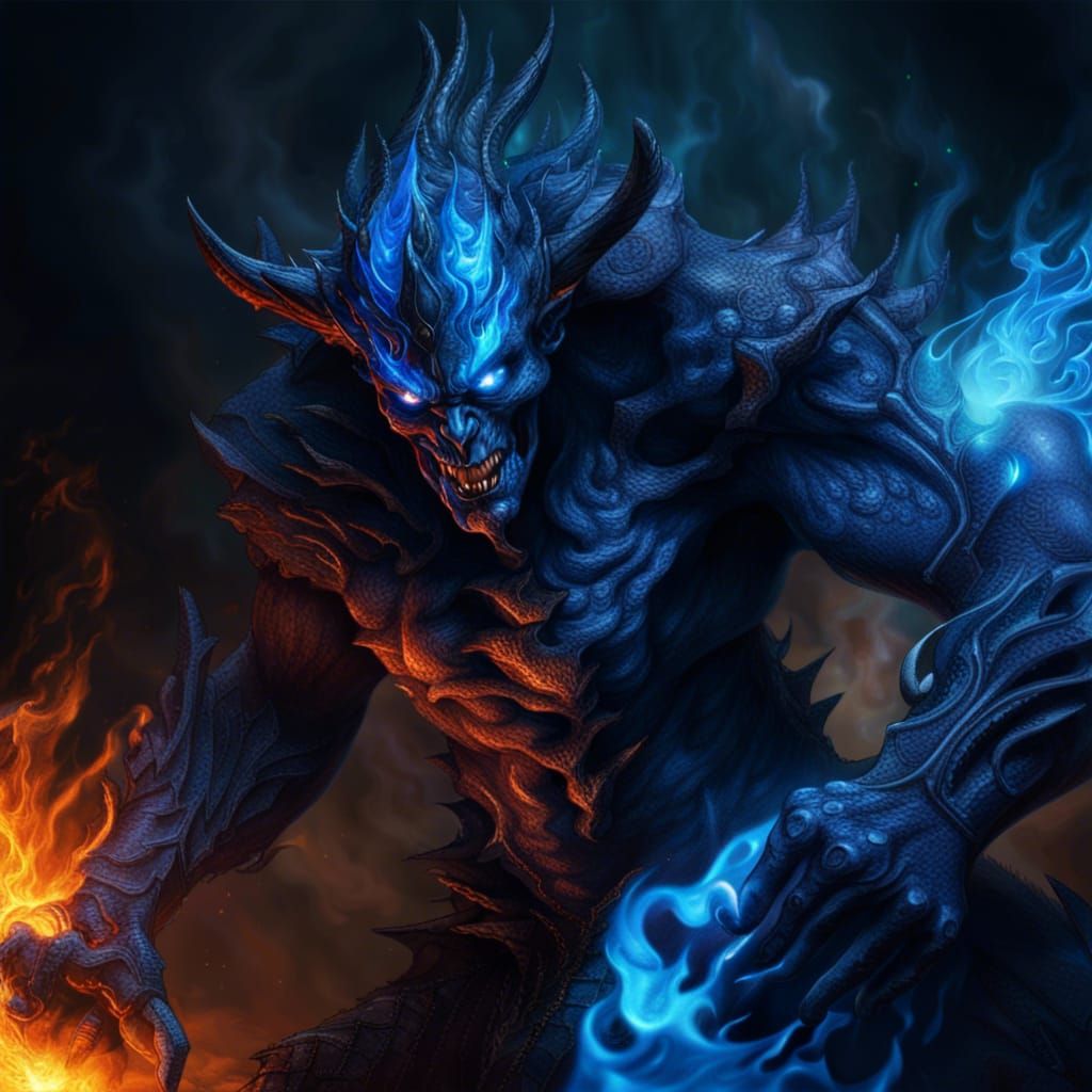 Fiery Demon Lord in Hyperrealistic Flames