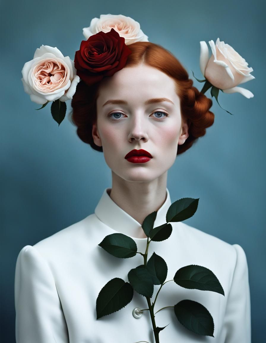Elegant Portrait in a Decadent Art Nouveau Style with Roses