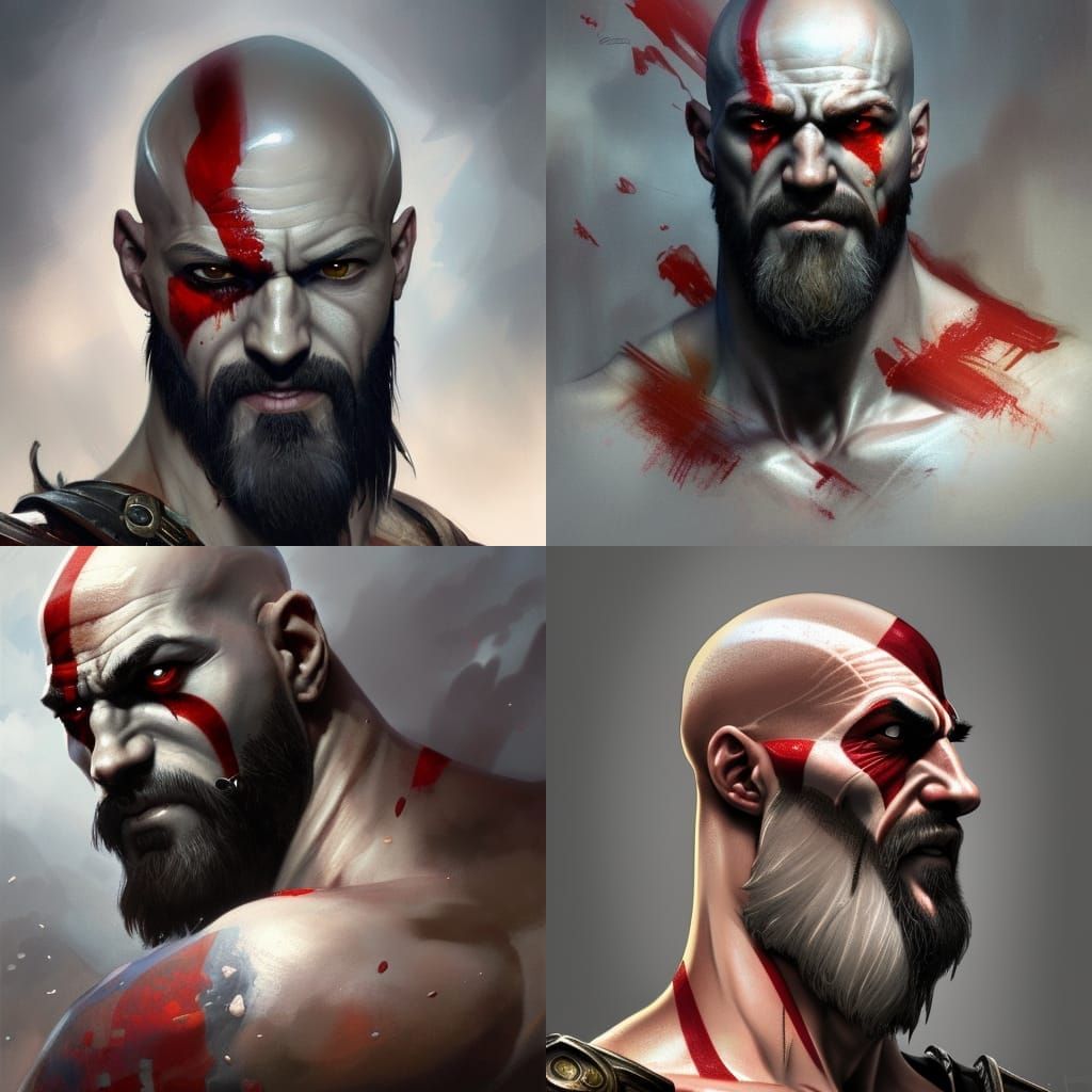 Kratos Concept Art Portrait in Vibrant Triadic Colors