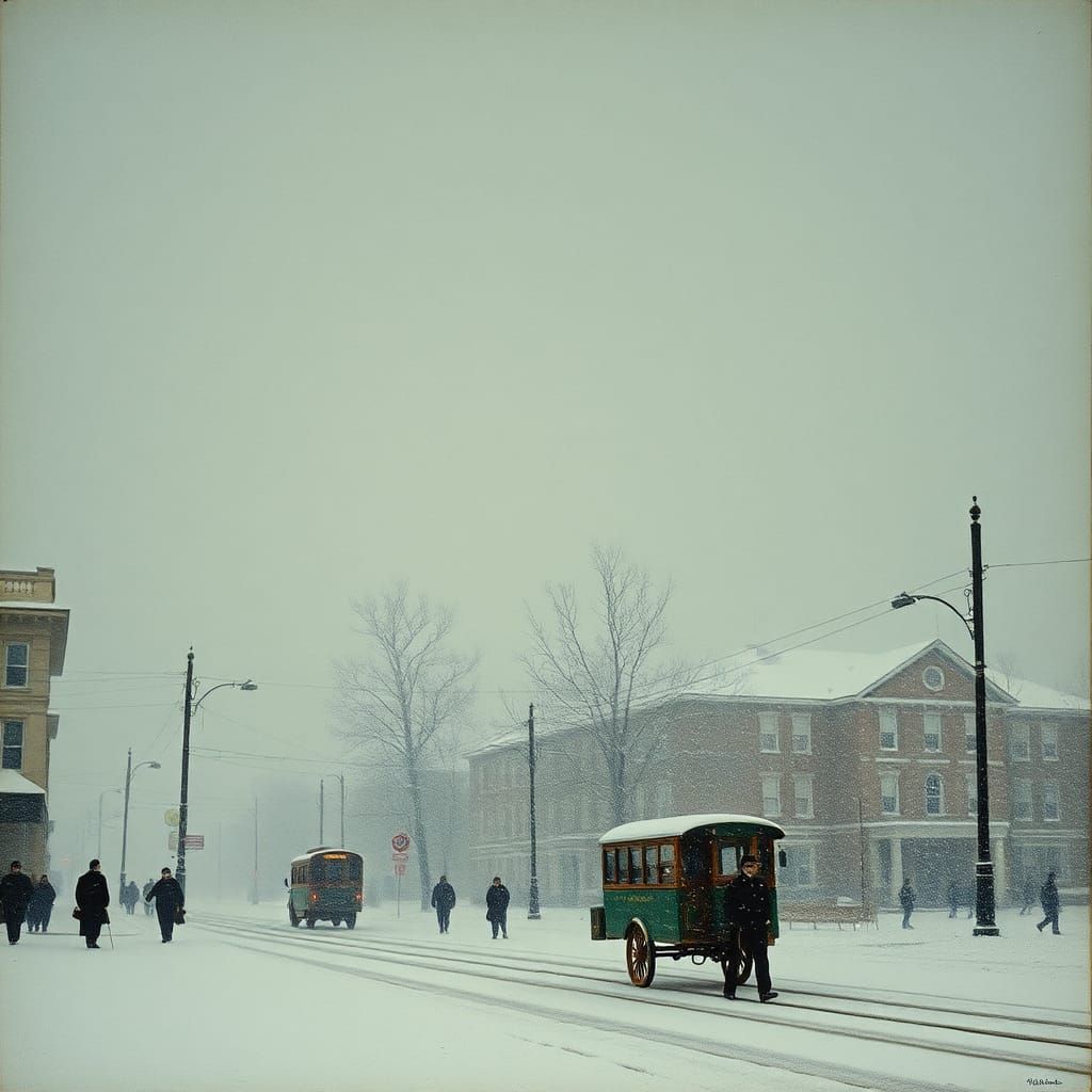 Winter Storm Unfolds in Vibrant Oil on Canvas Style