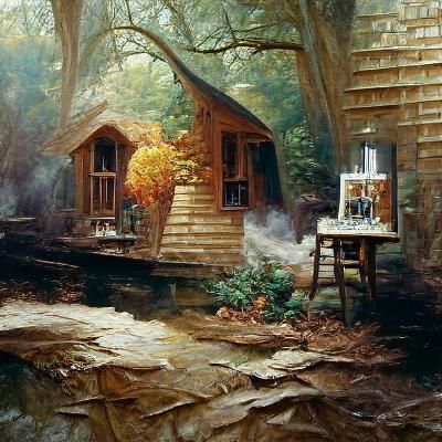Cozy Woodland Cottage in Oil