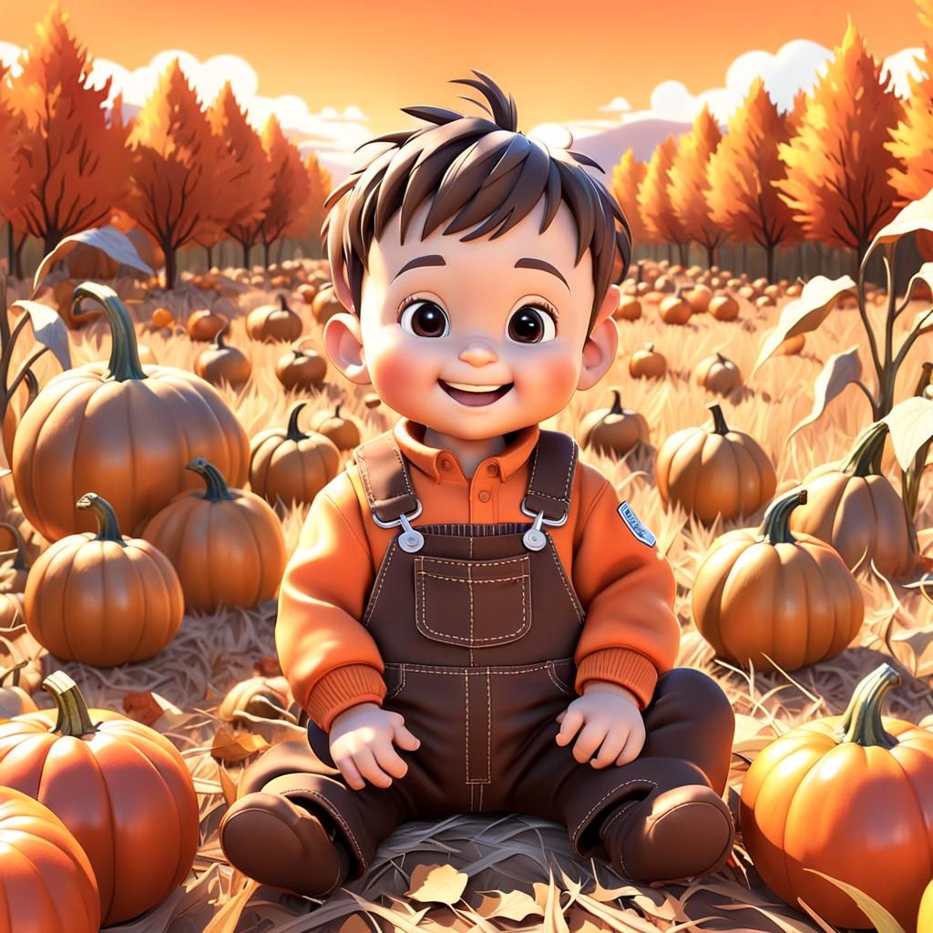 Happy Baby Boy in Vibrant Autumn Field