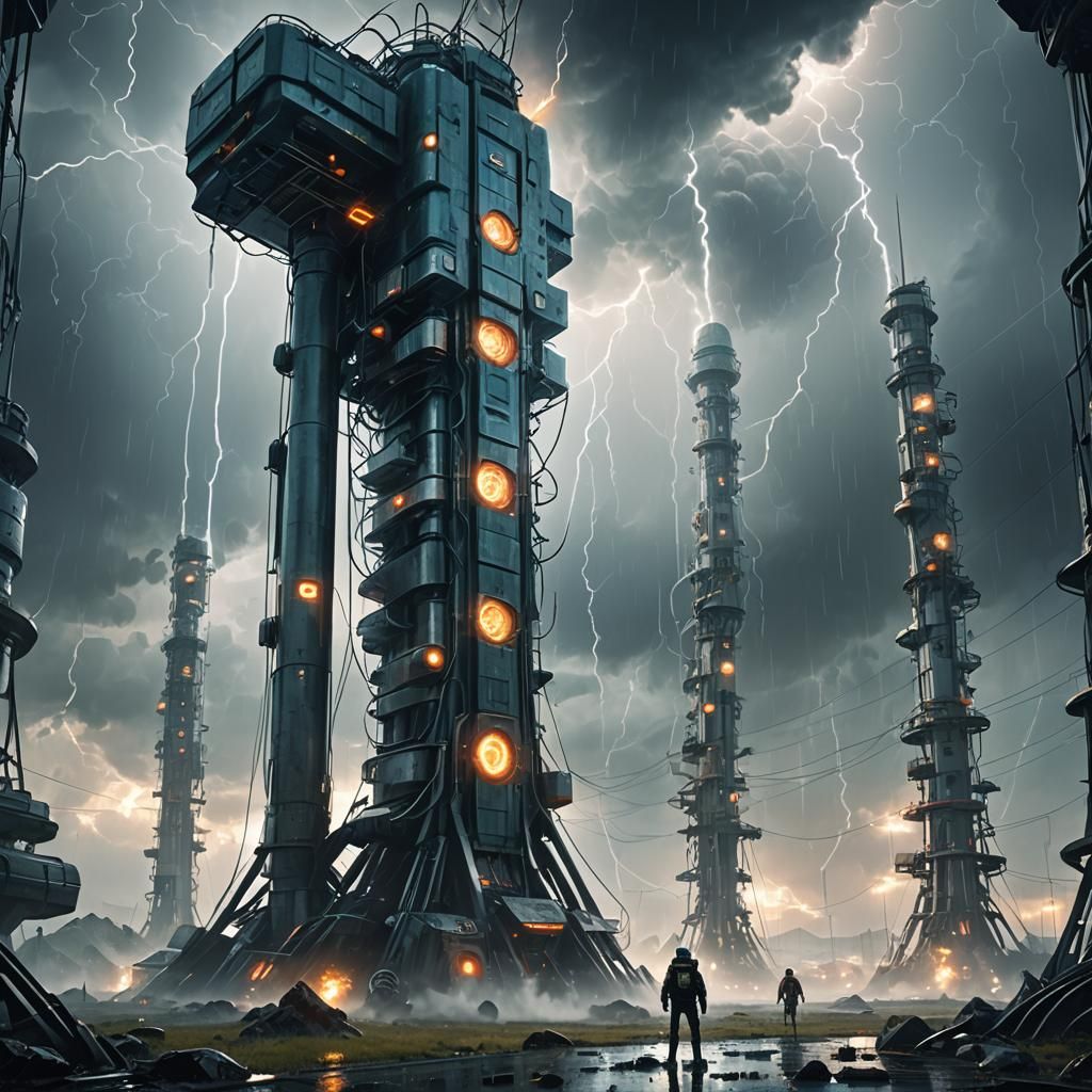 Cybernetic Storm in a Futuristic Landscape