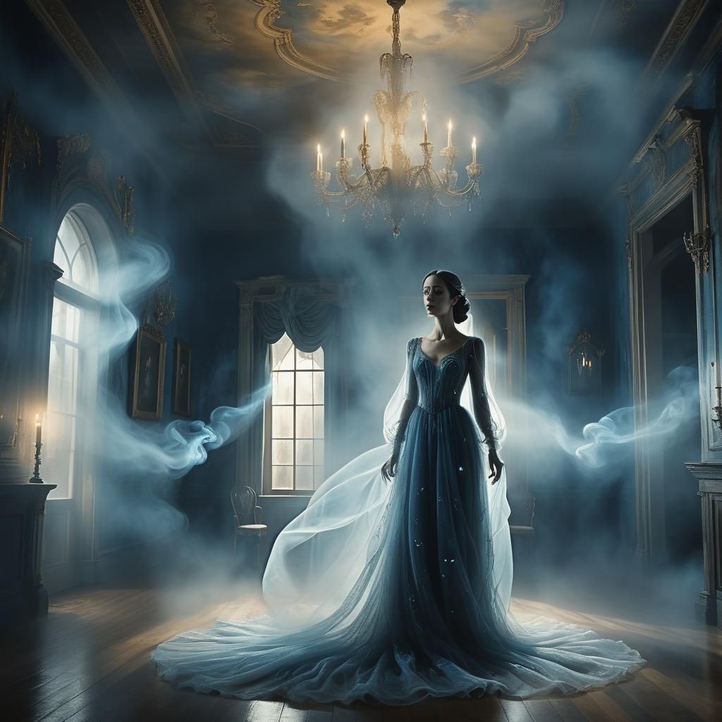 Ethereal Spirit in Haunted Mansion Ballroom