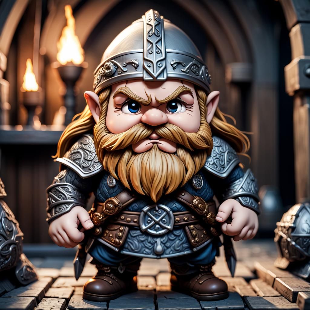 Chibi Gimli Dwarf in Hyperrealistic HDR Style