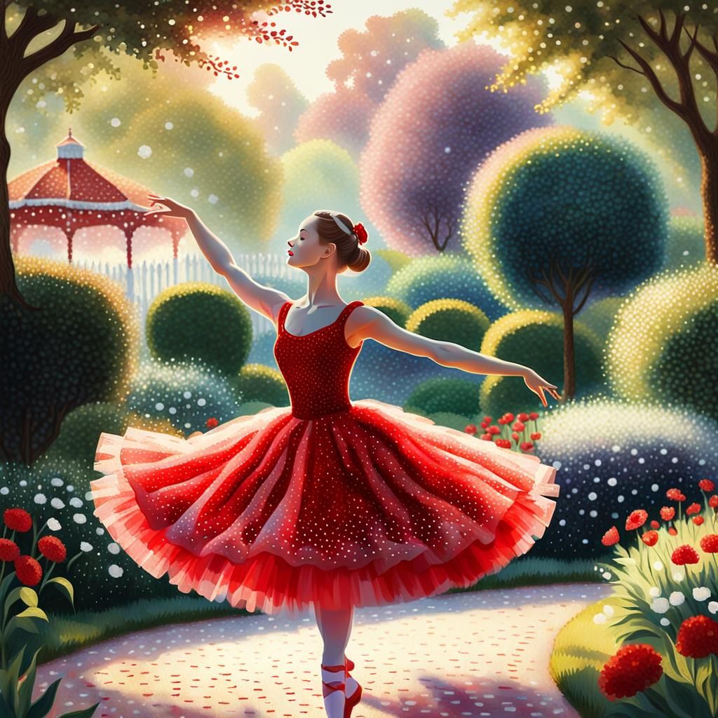 Impressionist Ballerina in Exquisite Pointillism Style
