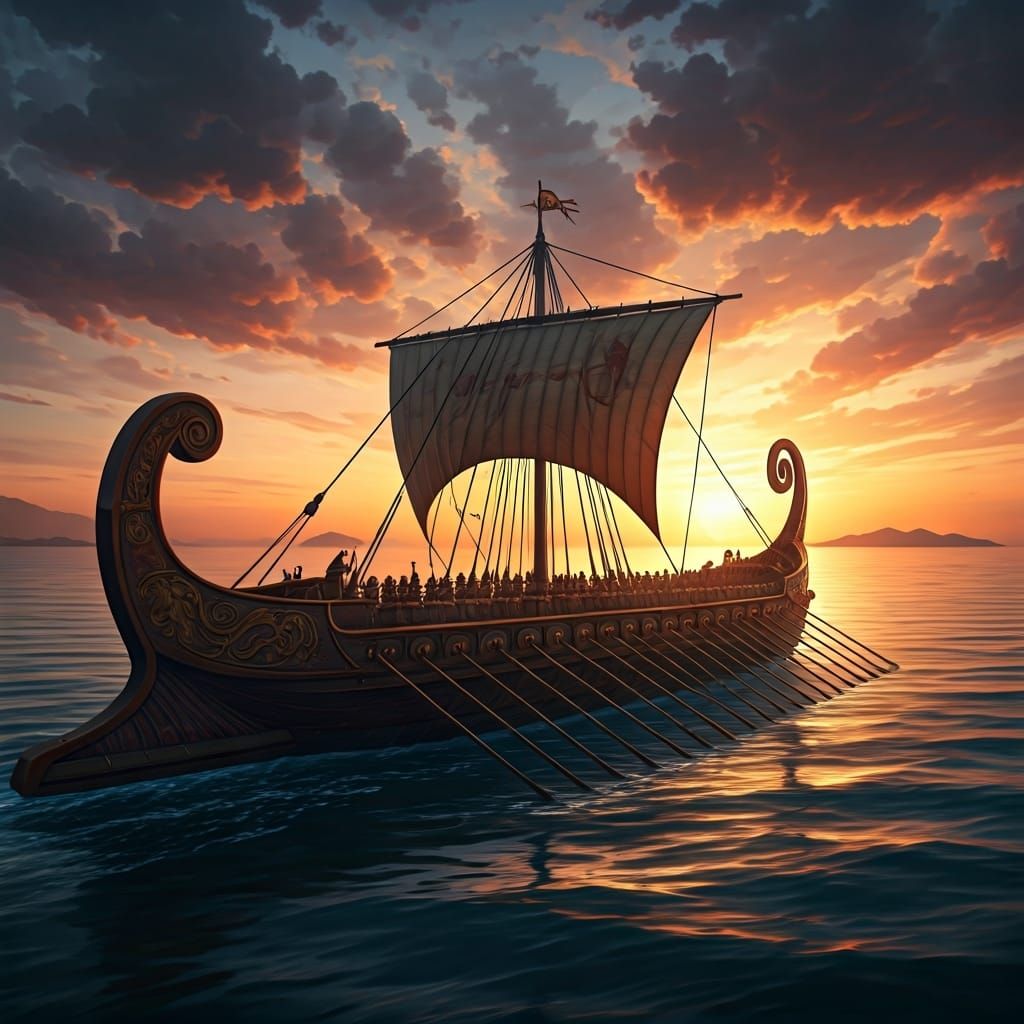 Ancient Roman Warship at Sunset: Matte Painting