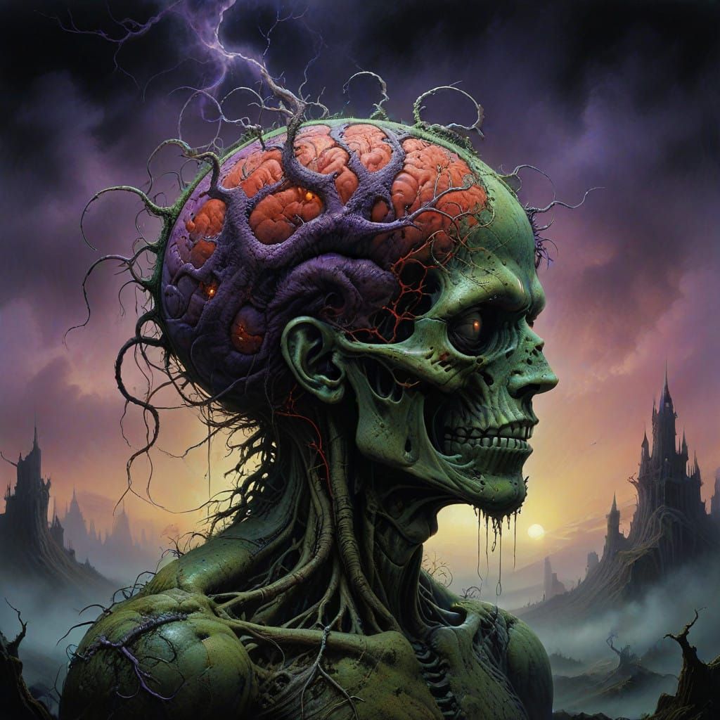 Biomechanical Brain in Dark, Mystical Realm