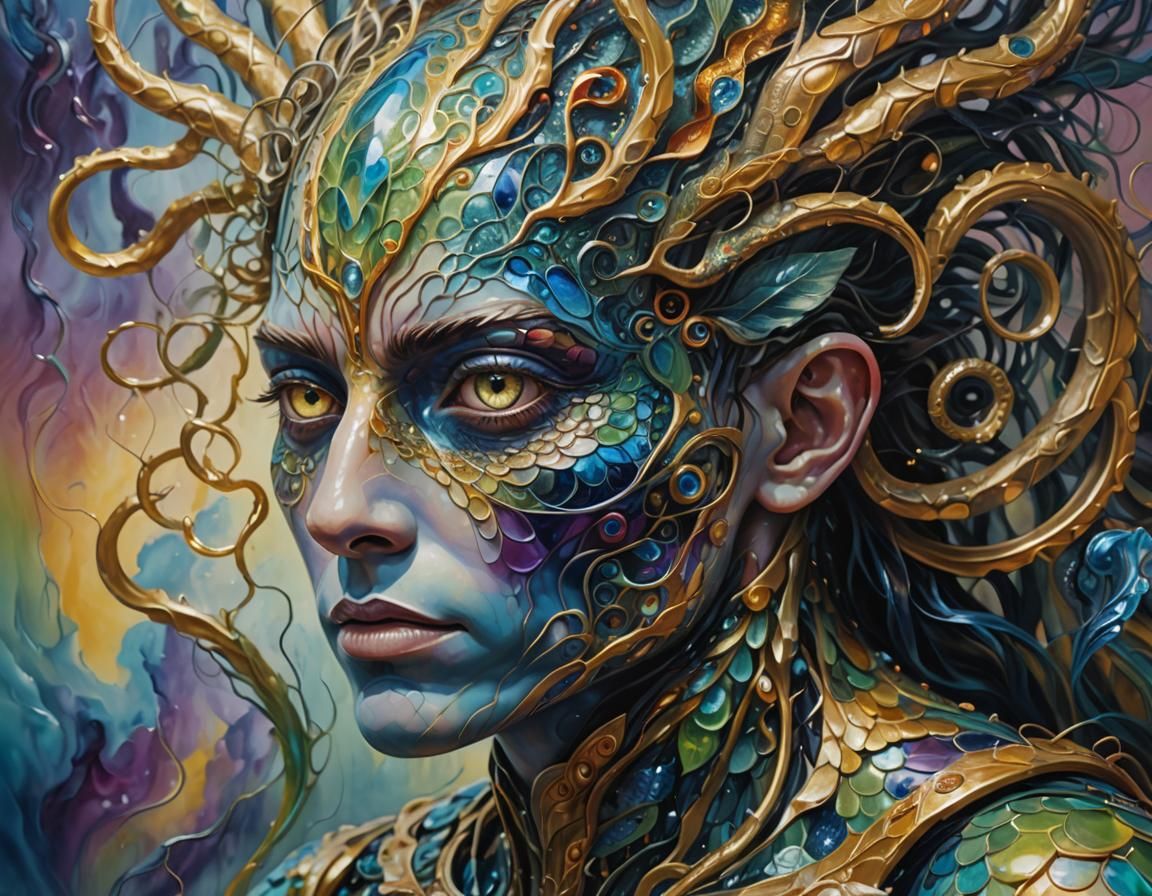 Dreamlike Humanoid Figure in Vibrant Oil Painting