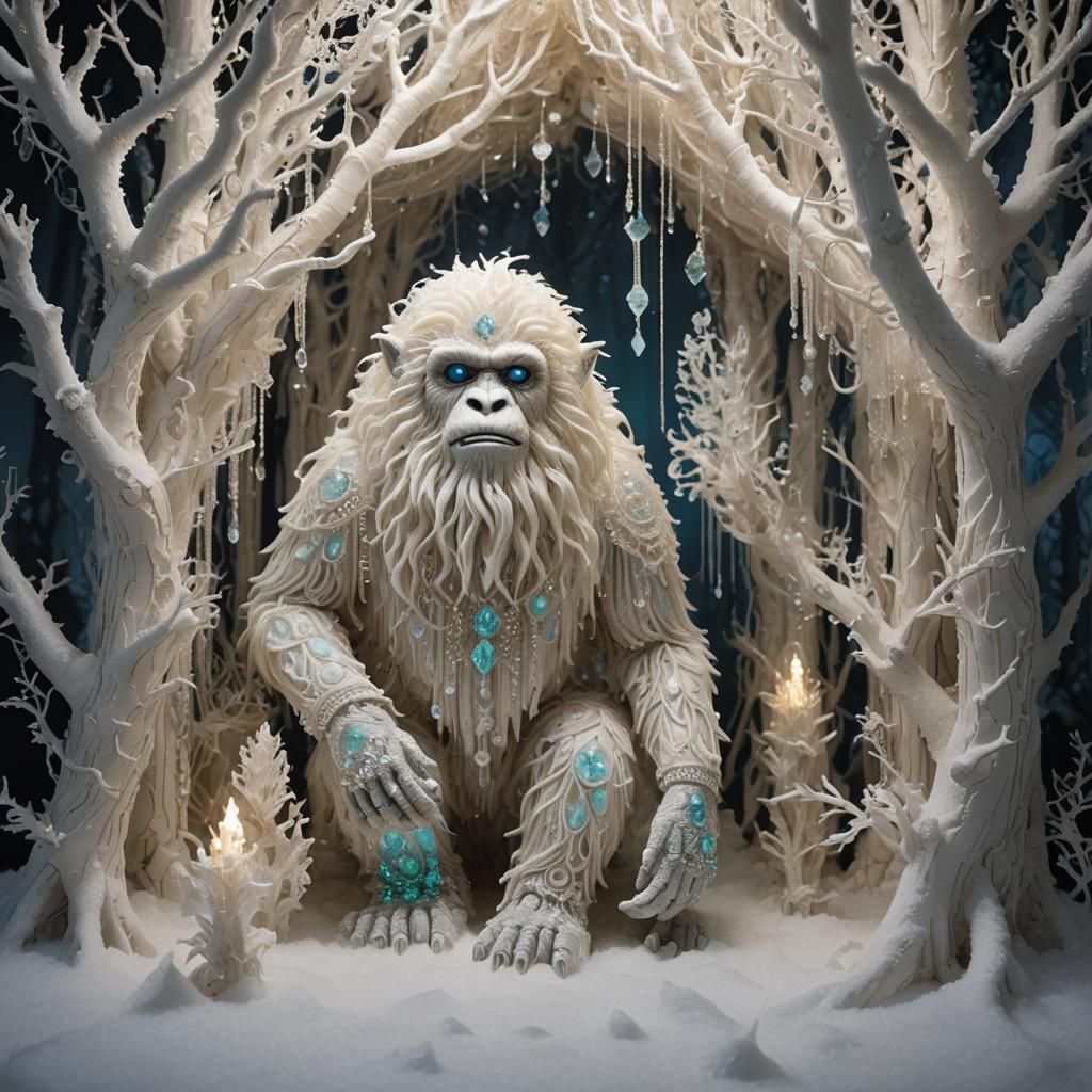 Enchanted Snow Forest Illuminated by Bioluminescent Crystal