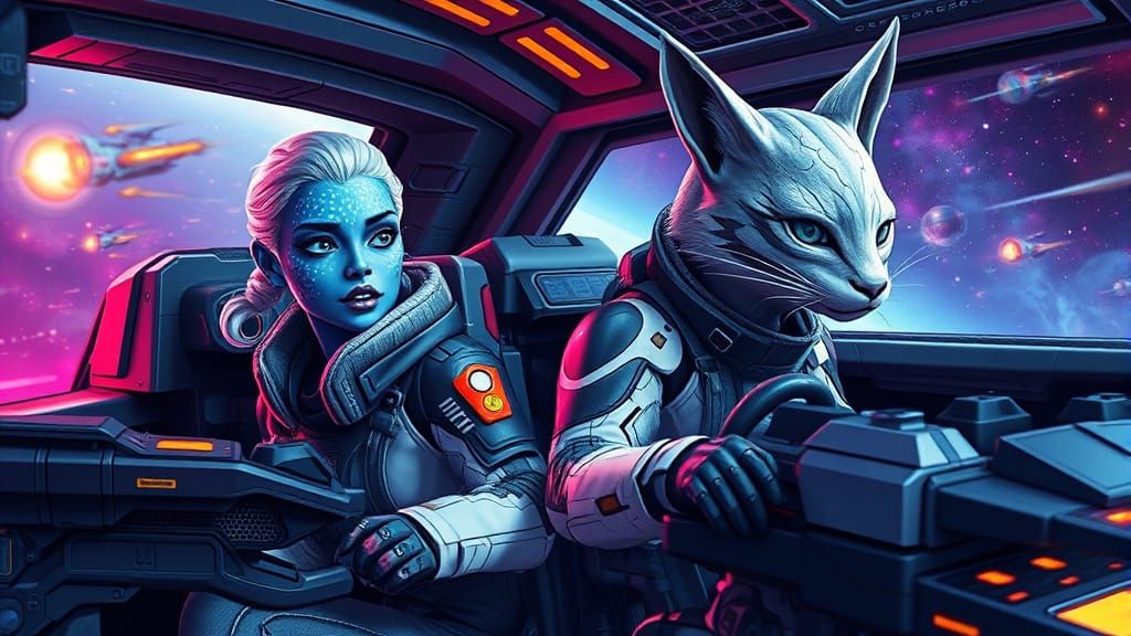 Futuristic Space Pilots in Hyperrealistic Battle Scene