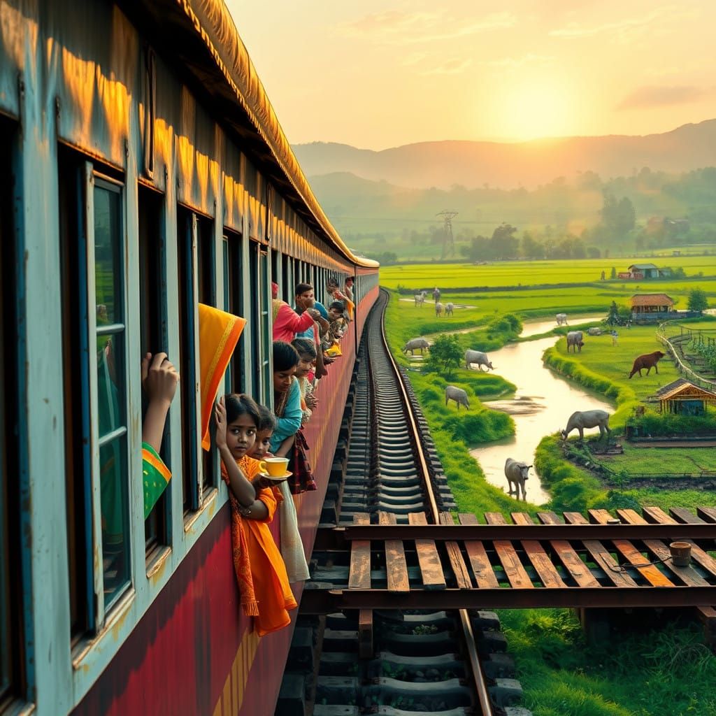 Vibrant Train Journey Through Bangladesh Countryside