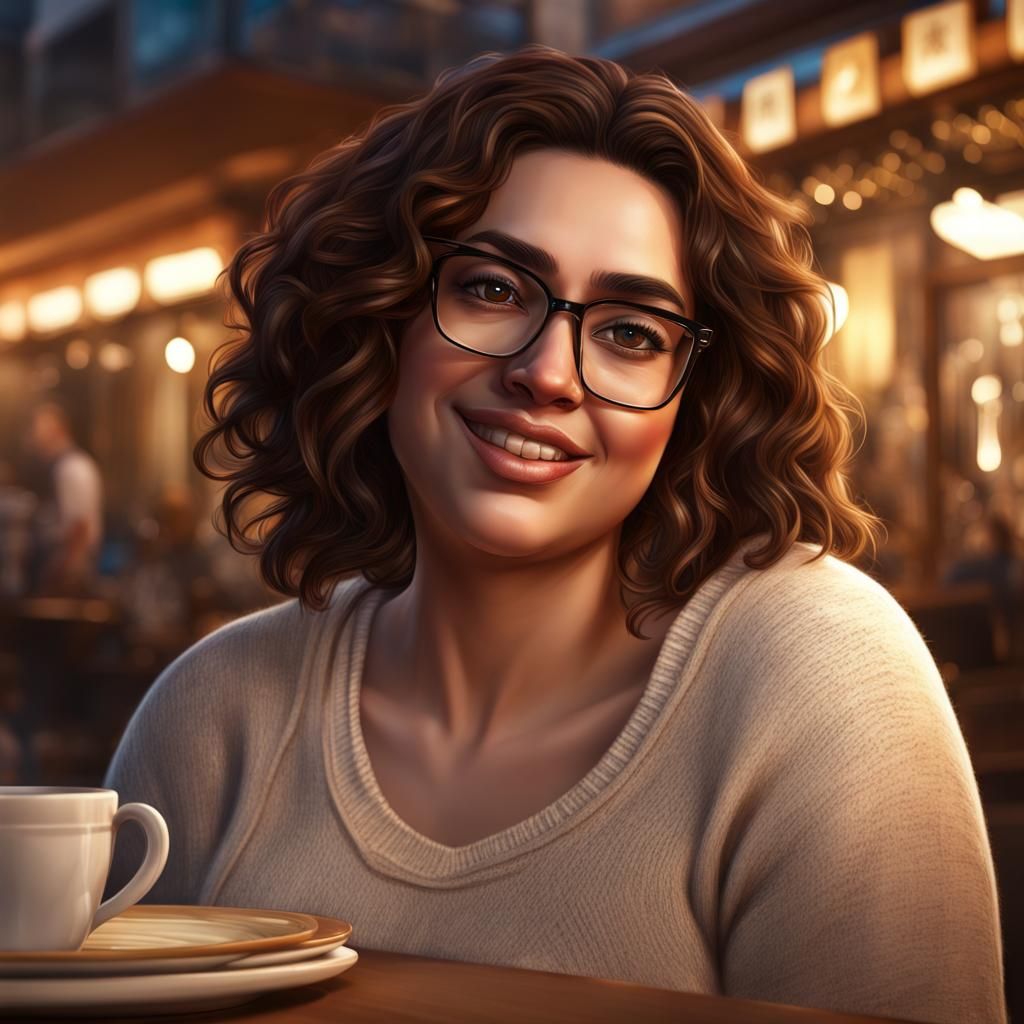 Confident Egyptian Woman in Cafe Night Scene