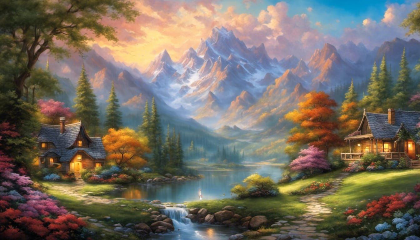 Enchanted Mountain Wonderland at Sunset