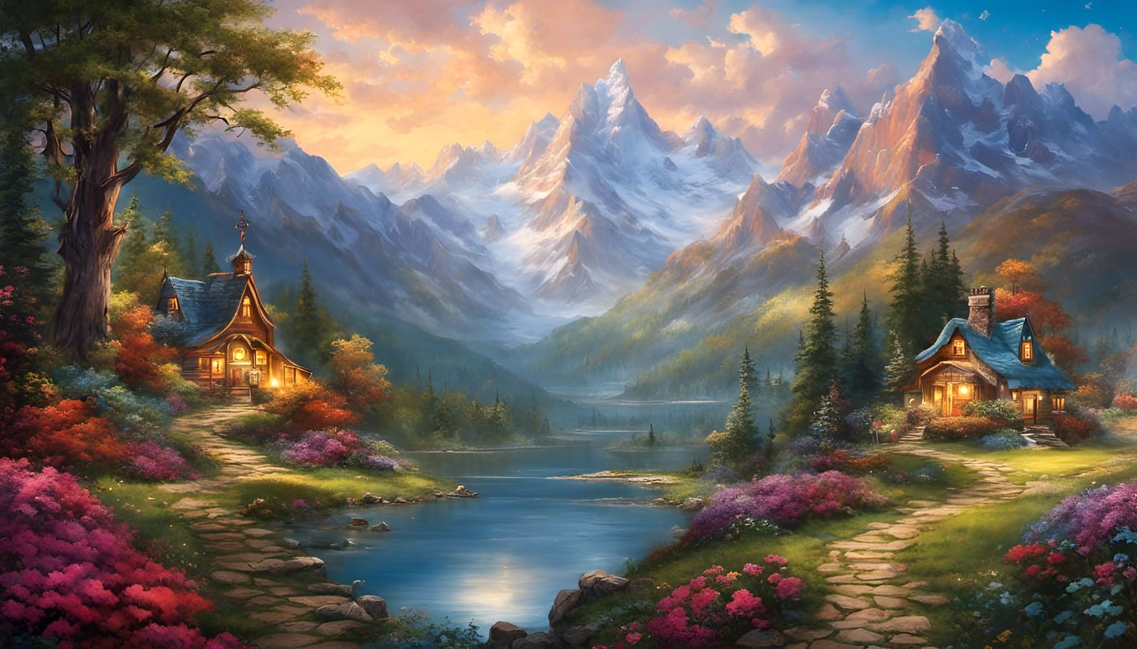 Enchanted Mountain Wonderland Sunset Masterpiece