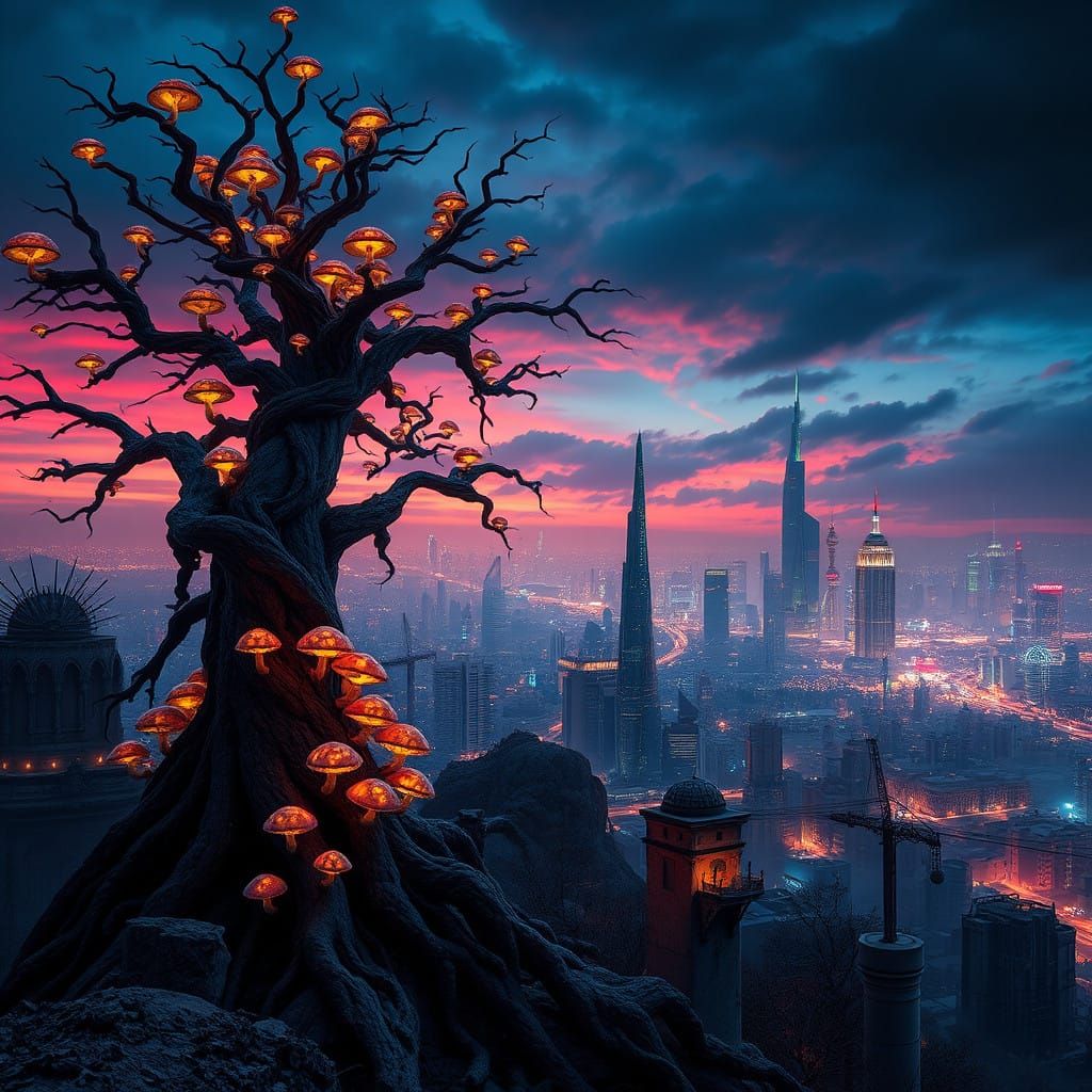 Dystopian Cityscape at Dusk