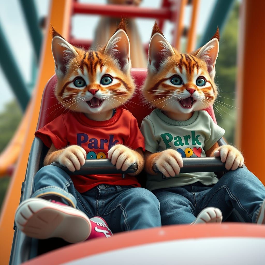 Cats on the Edge of Terror: Photorealistic Roller Coaster Th...