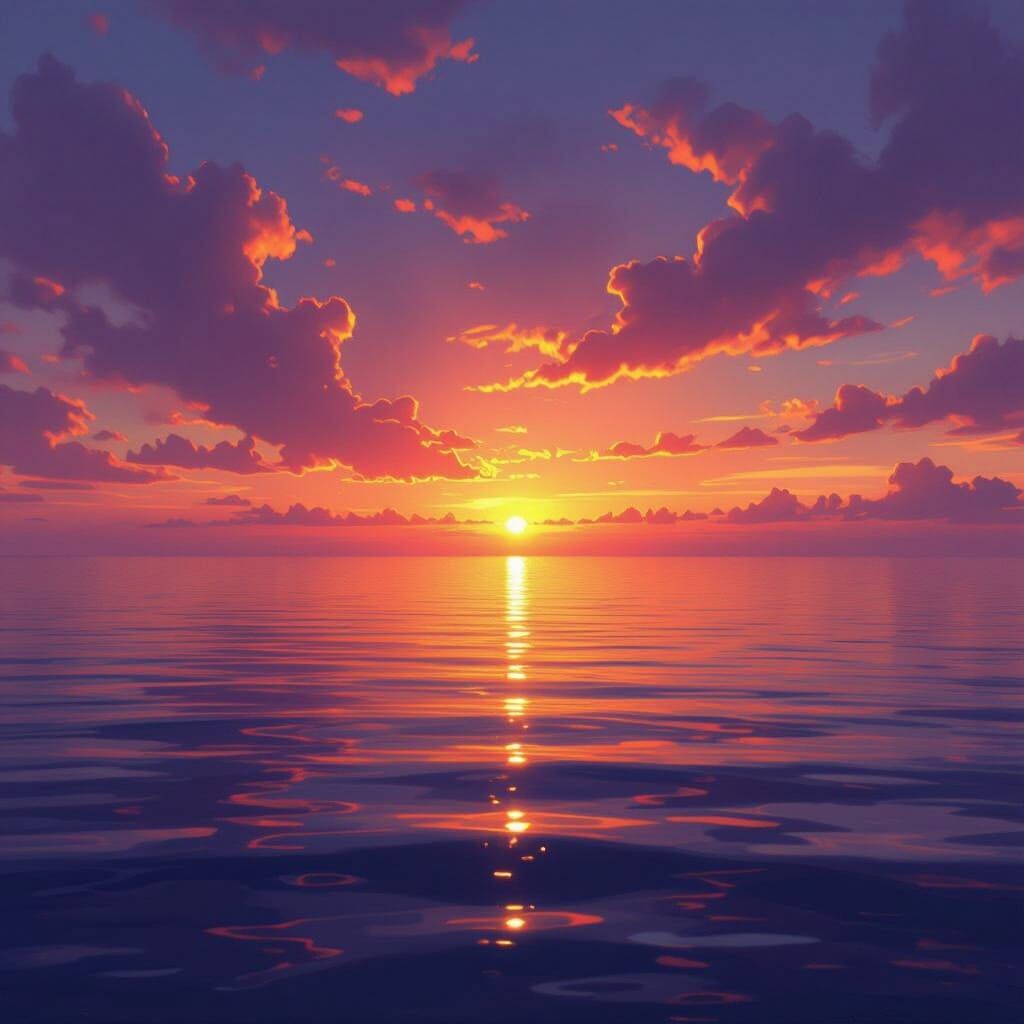 Vibrant Sunset Over Calm Ocean in Romantic Landscape Style