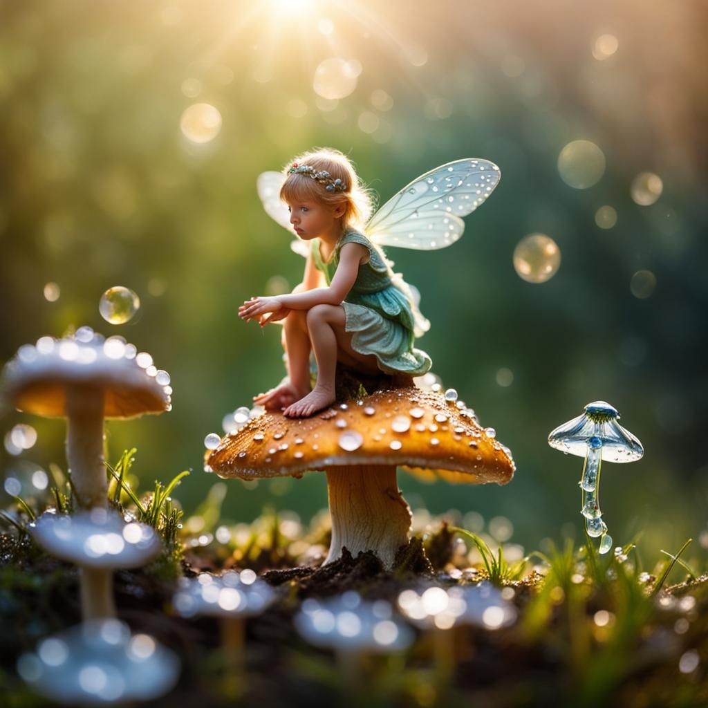 Fairy Seeks Morning Dew in Enchanted Forest
