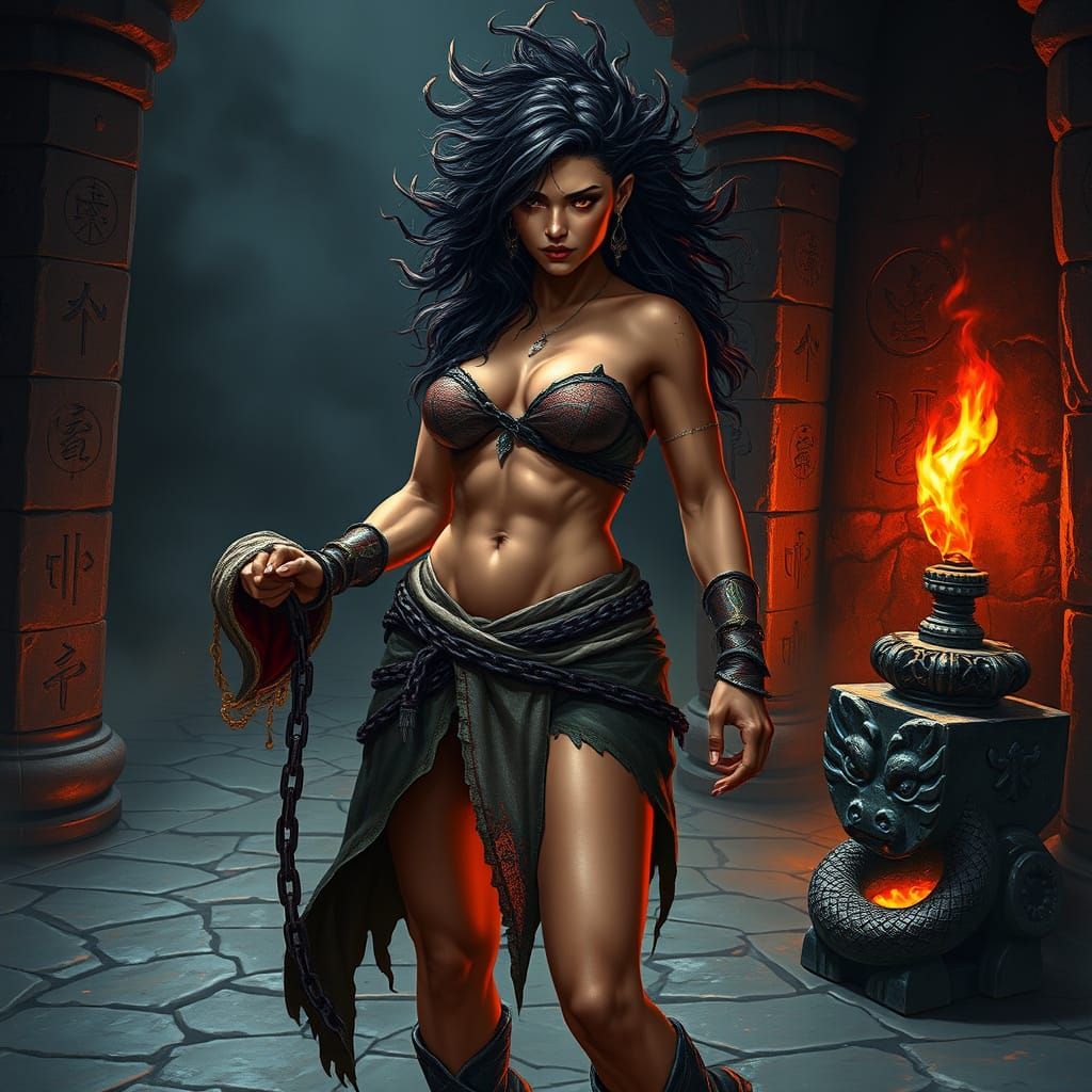Gothic Warrior Goddess in Crimson Flames