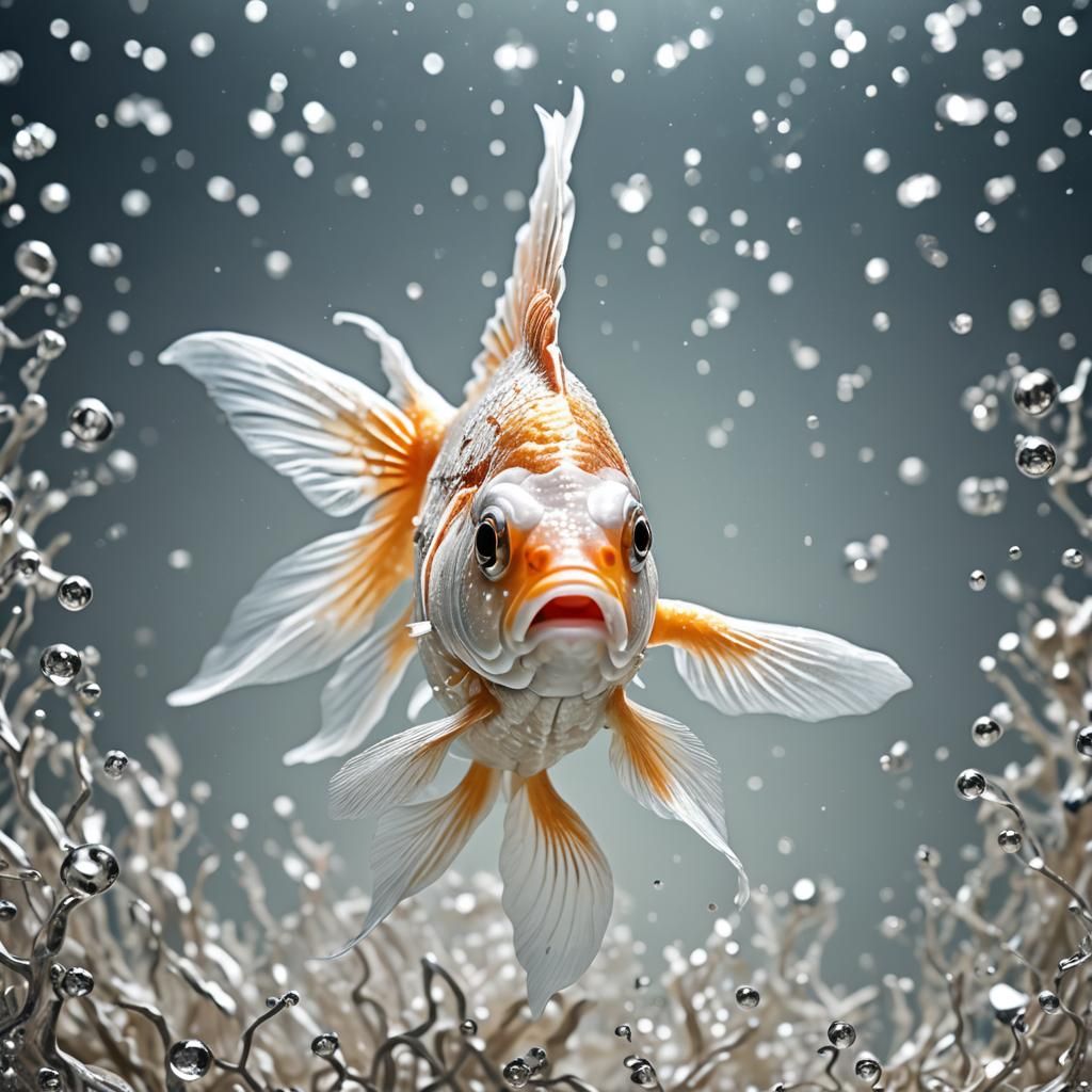Sparkling White Goldfish in Cinematic Hyperrealism