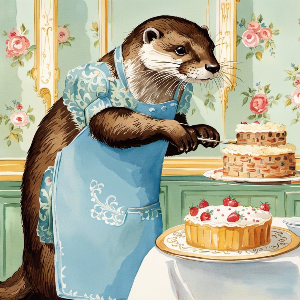 Whimsical Otter Chef in a Vintage Kitchen