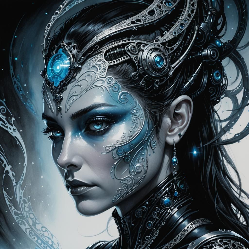 Cyberpunk Alien Goddess Basks in Radiant Light