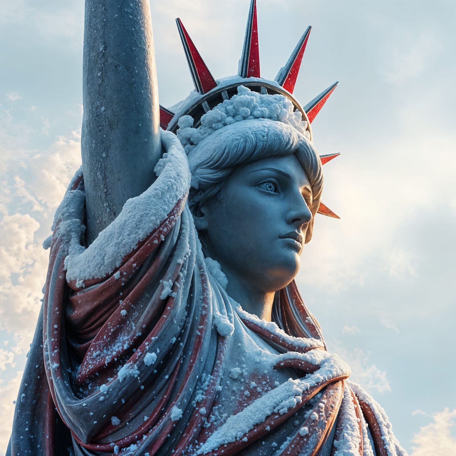 Snow-Covered Statue of Liberty in Splash Art Style